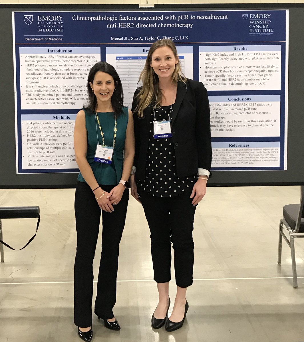 Winship medical oncologist Jane Meisel, MD (@jane_meisel) and incoming medical oncology fellow Caitlin Taylor, MD presented their poster at the 2018 San Antonio Breast Cancer Symposium. #SABCS18