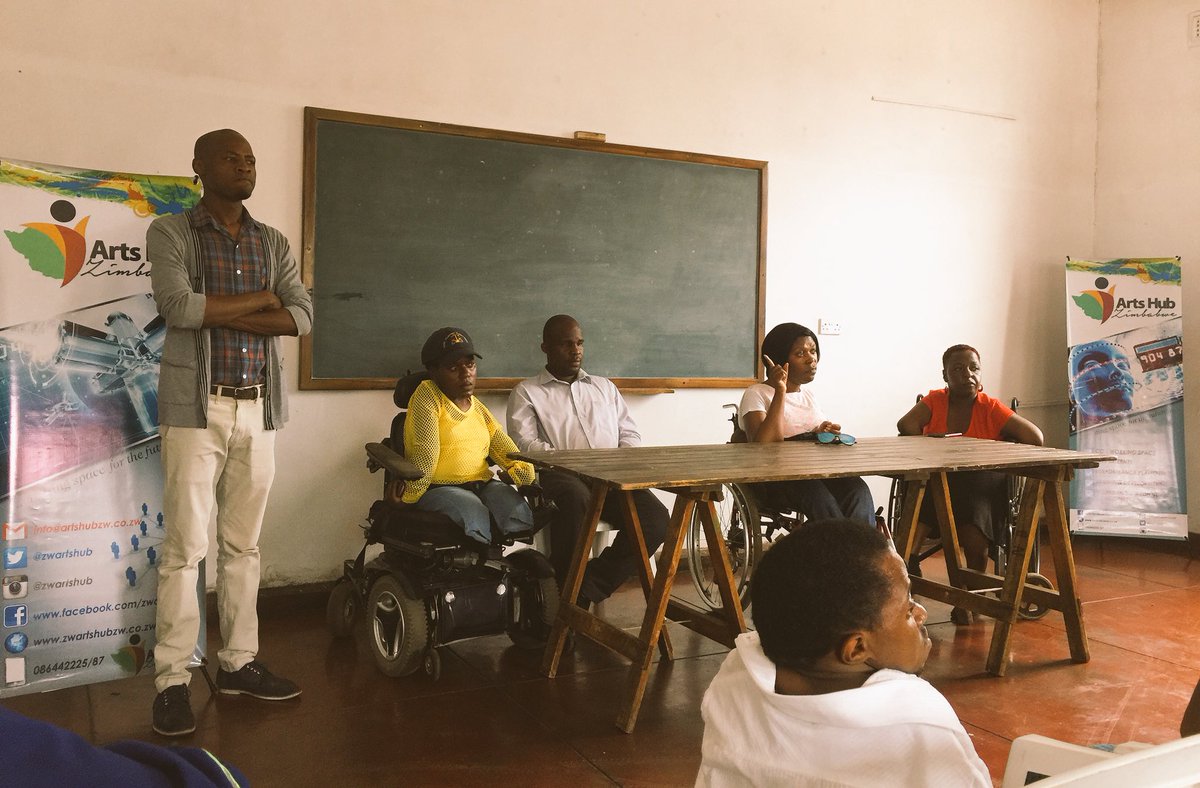MhleNzima's tweet photo. Panel of speakers representing #PeopleWithDisabilities in the #Bulawayo #creative sector. They are asking to be included as #performers and #crews in #events because while they are differently abled, they are still creatives. #IPDW #WAD #HearMeToo https://t.co/U9S5lm0vGr