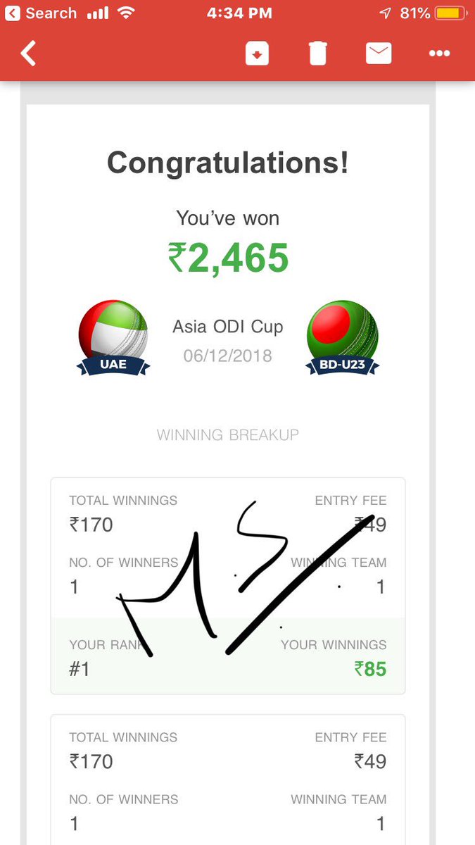 326.25 points ... Must hv won all yesterday plzz share your winnings.... #BanvsUae #EmergingAsiaCup ....