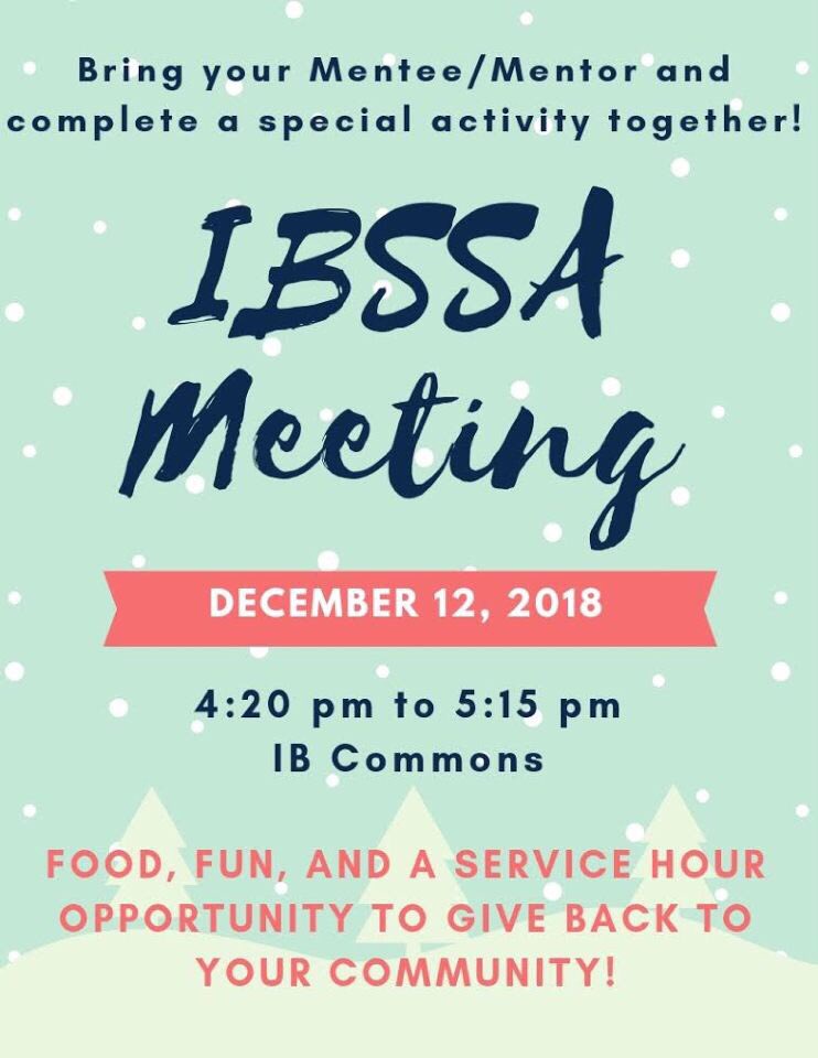 PESHIBSSA's tweet photo. Join us for IBSSA’s last meeting of the semester on Wednesday, December 12! Come with your mentor/mentee for fun activities and an opportunity to get last minute service hours! ✨☃️ https://t.co/h4hKddJiA6