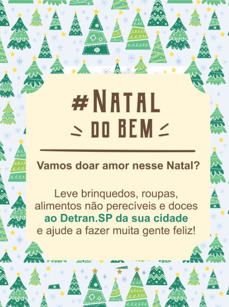 Planejamentosp's tweet photo. Campanha “#Natal do Bem”, do @DetranSP , arrecada brinquedos, roupas e alimentos, participe! https://t.co/yL6W86Wgc2 https://t.co/DQLFH1S6Te