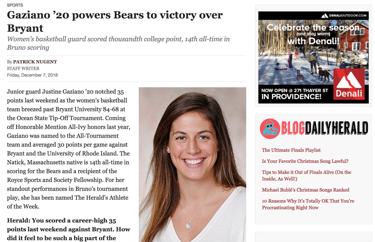 Justine Gaziano is the <a href="/BDH_Sports/">BDH Sports</a> Student-Athlete of the Week! #GoBruno #IvyHoops

browndailyherald.com/2018/12/07/gaz…