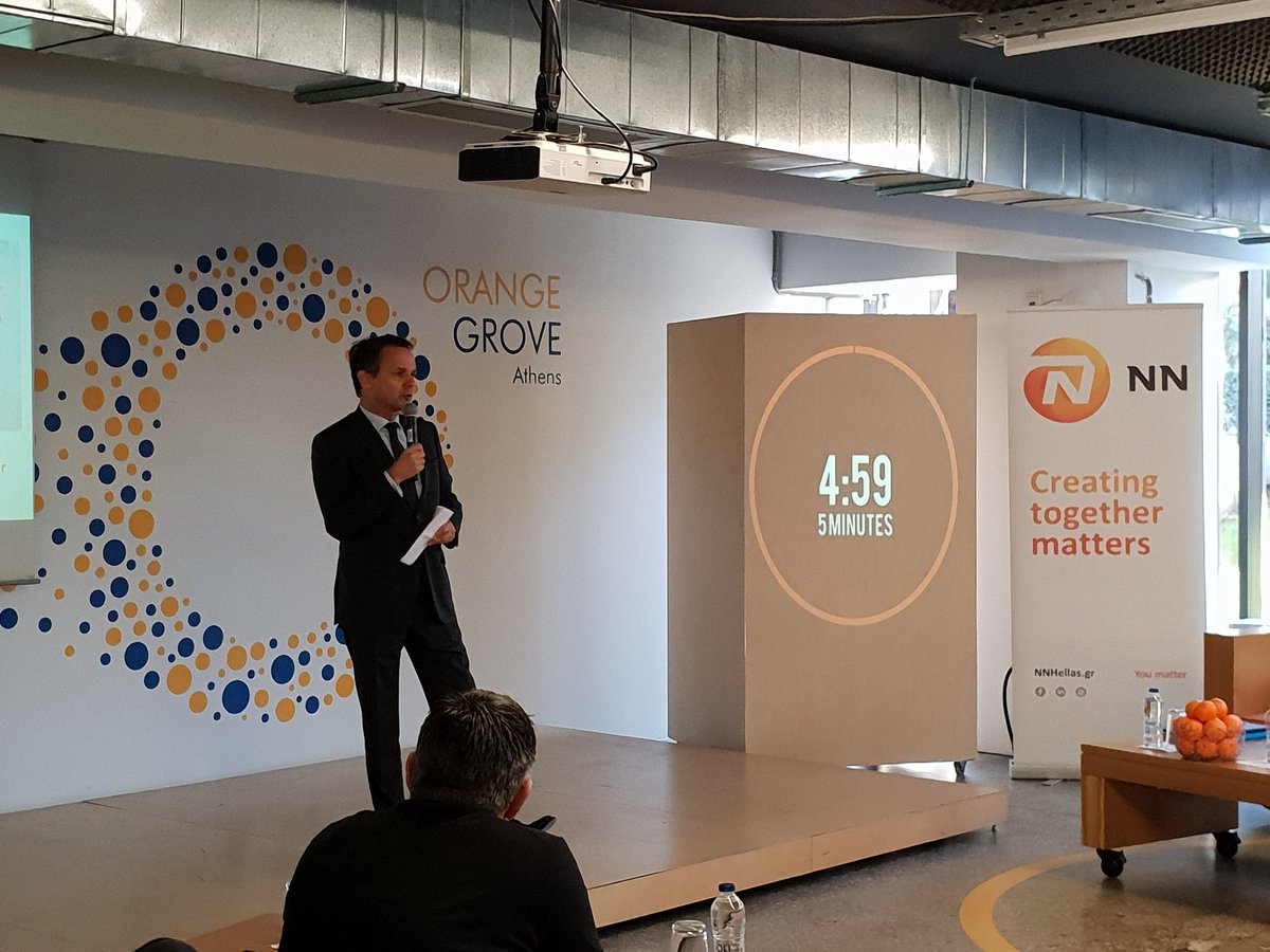 OrangeGroveGr's tweet photo. Demo day for the startups of our Acceleration Programme organized with NN is finally here!After the welcome from the Ambassador Veldkamp of the @NLinGreece, Ms. Politopoulou Chairman & CEO of #NNHellas & the jury, now it's time for Robin Schuil to welcome the startups on stage! https://t.co/iR4jCWz2Ym