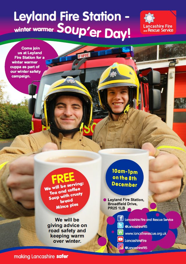 Come and join us t <a href="/Leyland_Fire/">Leyland Fire</a> this Saturday for our winter warmer and advice day as well as soup and mince pies!
