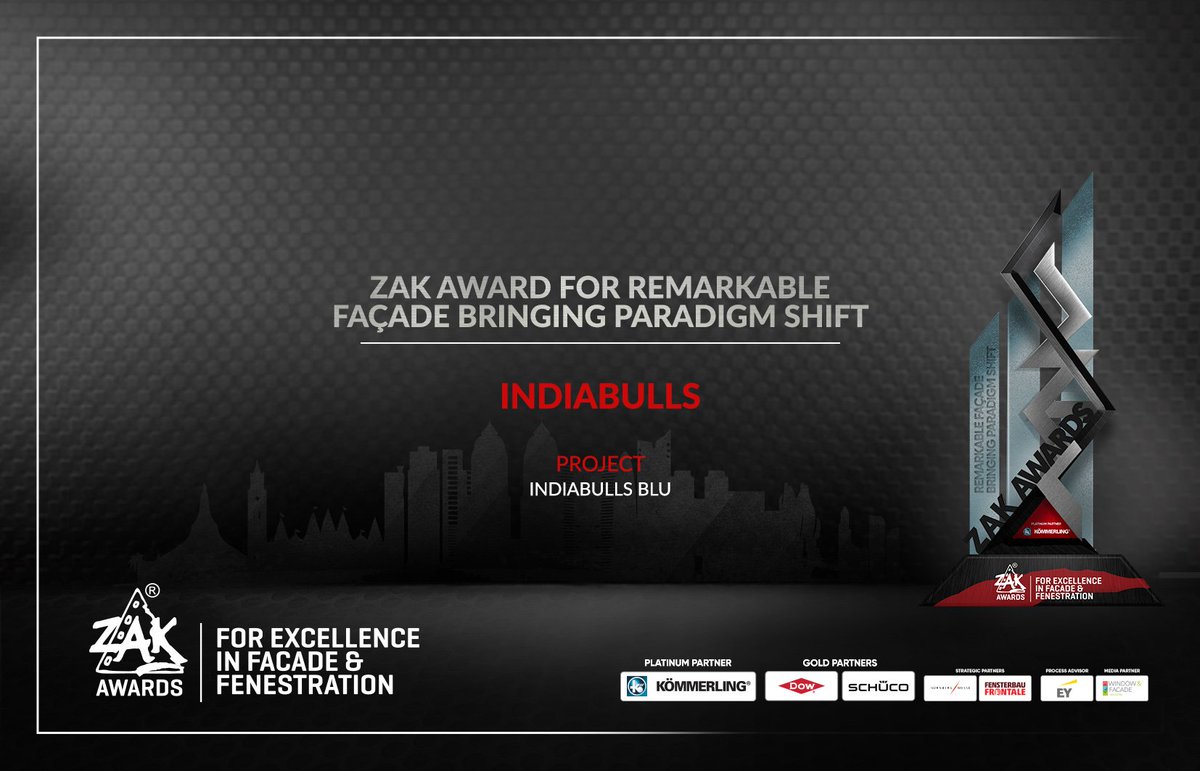 zakawards's tweet photo. Indiabulls win the Zak Award for Remarkable Façade Bringing Paradigm Shift for the project Indiabulls Blu. Congratulations! 

#ZakAwards2018 #ZakAwards https://t.co/PaYgwfdfLI