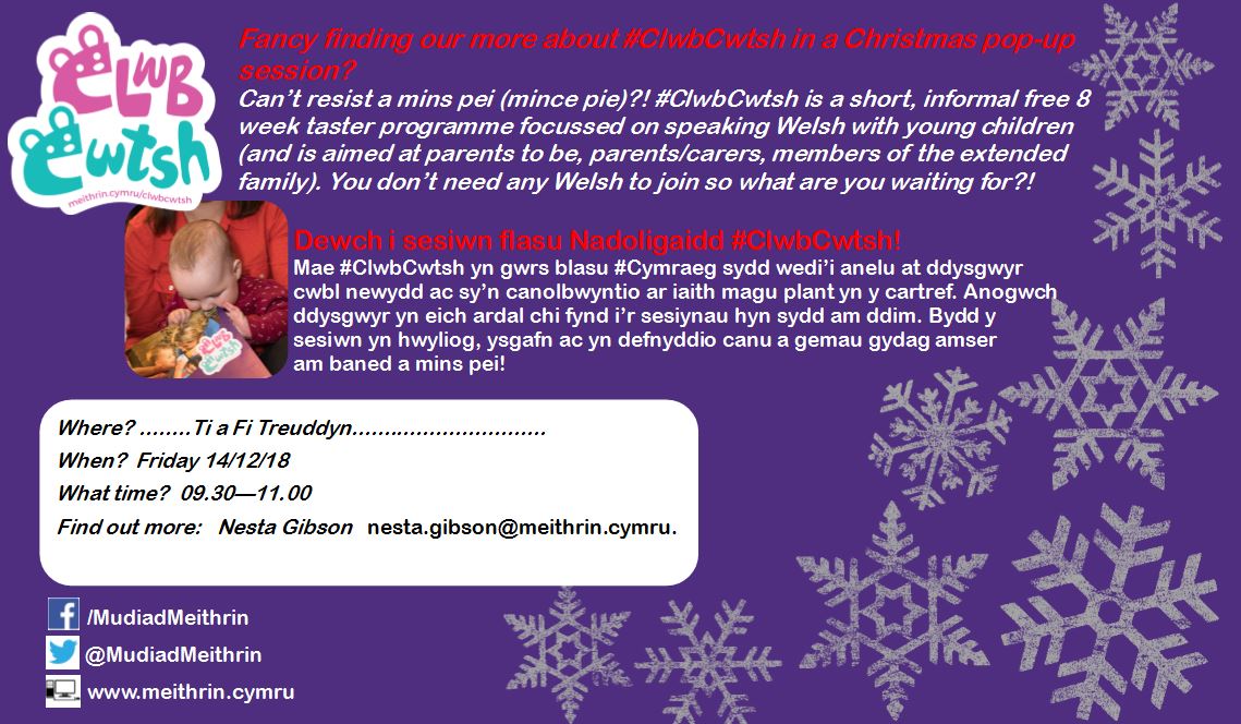 MudiadMeithrin's tweet photo. Come along to enjoy a Welsh #ClwbCwtsh taster session at #Treuddyn @FlintshireCC @fflintawrecsam @LearnCymraegSG Details below. Dewch i sesiwn flasu Clwb Cwtsh #Cymraegibawb #Welshforall. https://t.co/xctwlCVHp6