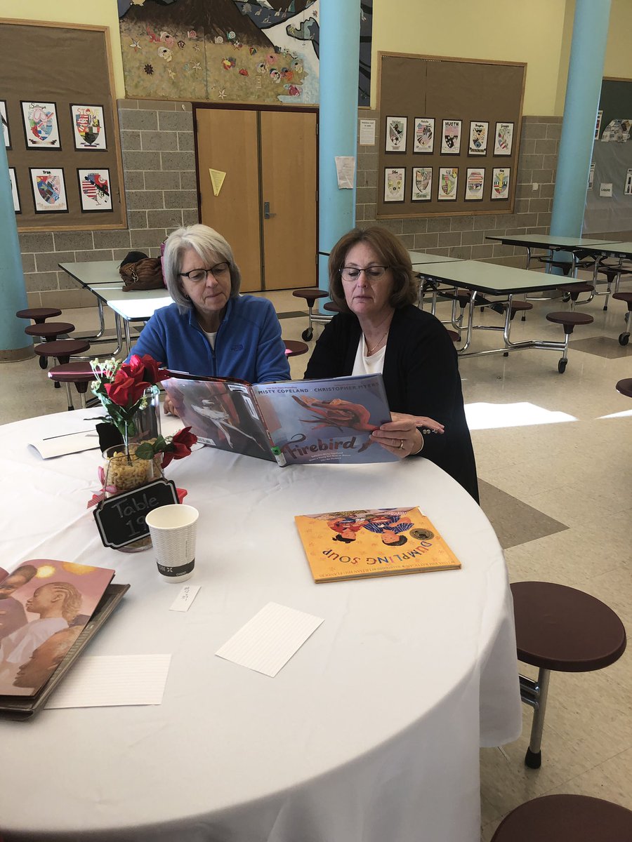 Pam_LathropNA's tweet photo. HPE book tasting PD - books should be windows and mirrors #apshawks #weareandover https://t.co/fnHJNsullh
