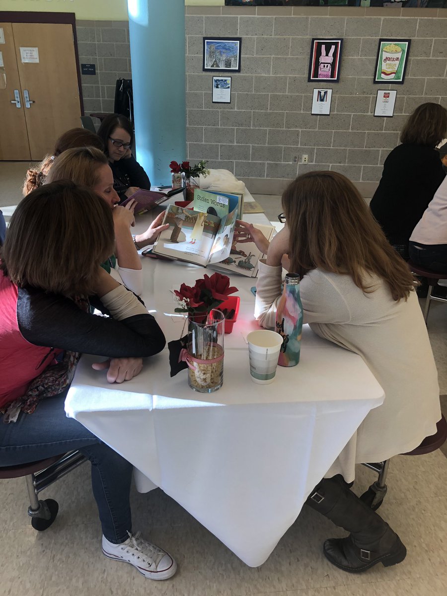 Pam_LathropNA's tweet photo. HPE book tasting PD - books should be windows and mirrors #apshawks #weareandover https://t.co/fnHJNsullh
