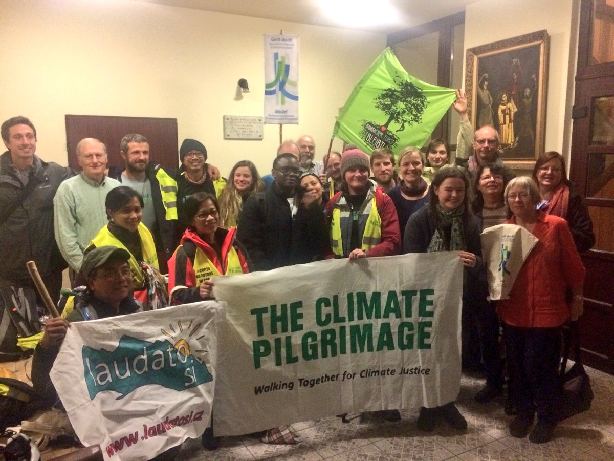 woodleworm's tweet photo. Day 65 of #TheClimatePilgrimage: Today the #ClimatePilgrims have reached its destination #Katowice for the #CoP24. #InCamminoxilClima #RometoPoland #ClimateWalk #ClimateJustice https://t.co/kfNqS6Cdly