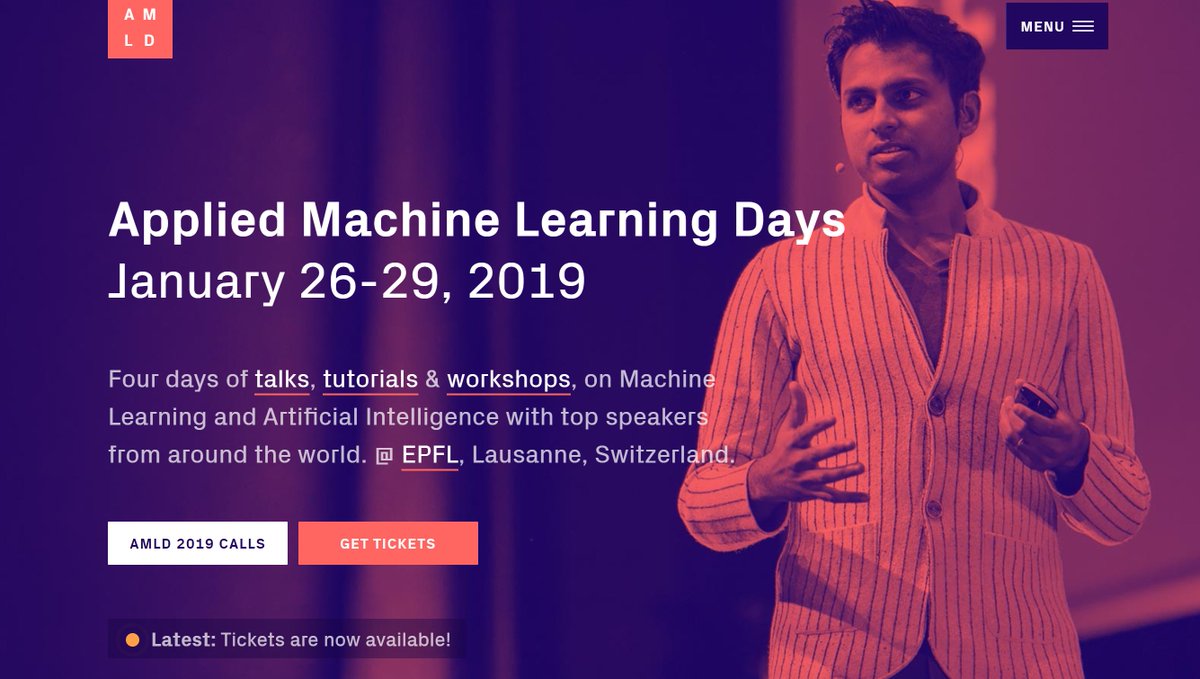 SwissCognitive's tweet photo. Don't miss out! 
Applied Machine Learning Days @EPFL_en 26-29. January. Talks, tutorials, workshops &amp; discussions in the application of #ML.

@appliedmldays @marcelsalathe @MartinVetterli @cervisiarius 
@ Martin Jaggi 

Last weekday for early bird tickets: https://t.co/7GolYEfX5u https://t.co/tO1slXUgbN