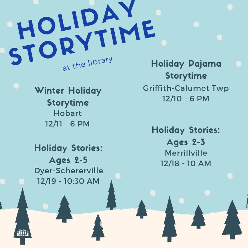 LakeCountyLib's tweet photo. I think it's safe to say we have a few holiday events for you. Sign up for any of these at https://t.co/OMKaPLbqsA! #nwindiana #HappyHolidays https://t.co/rcHghGOGcU