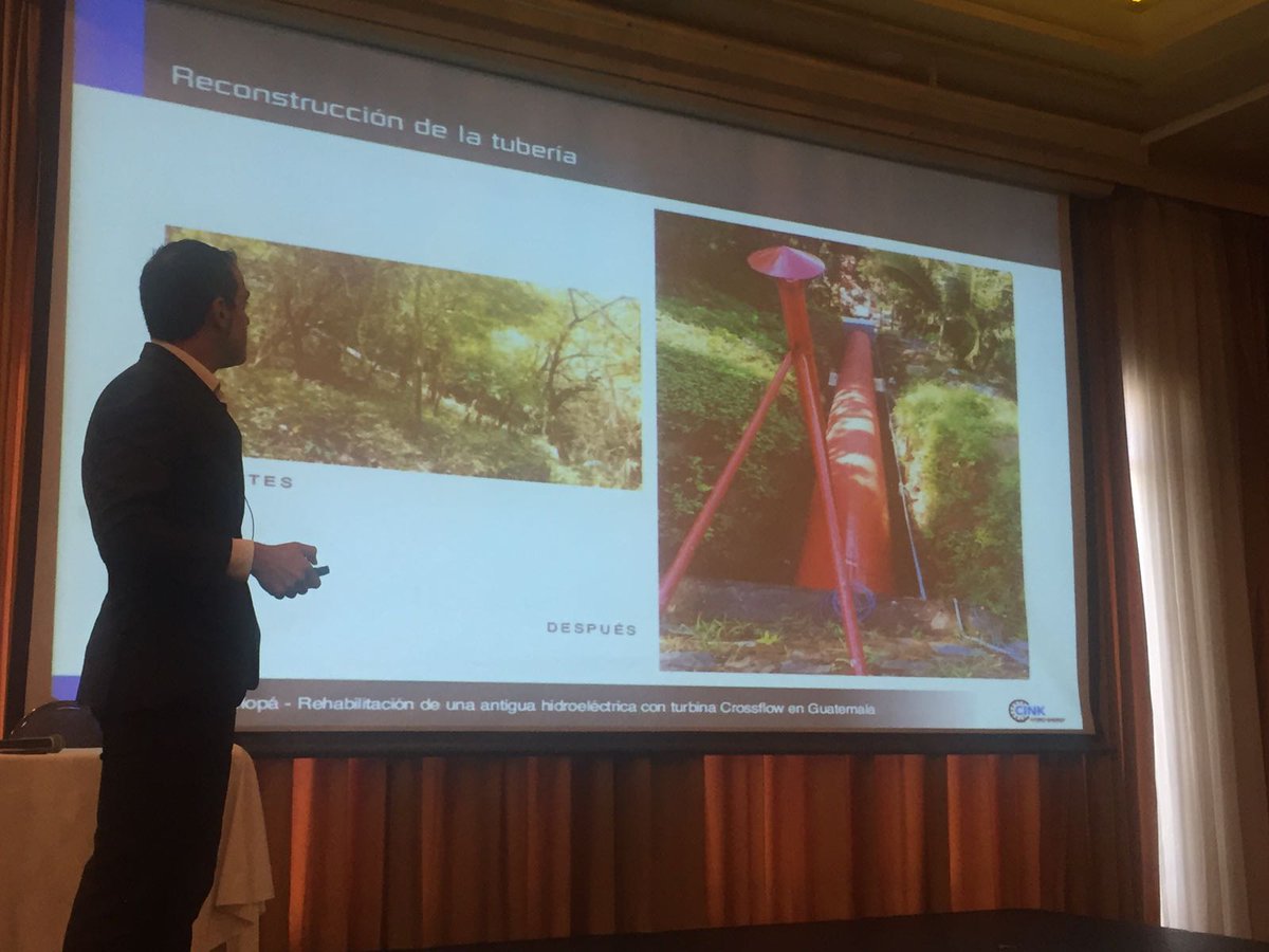 ArenaIntEnergy's tweet image. Ing. Rubén Eguíluz, Engineering Director, HIDRAES Latin America presenting "The success is in the details" at this year's #SmallHydro 2018!