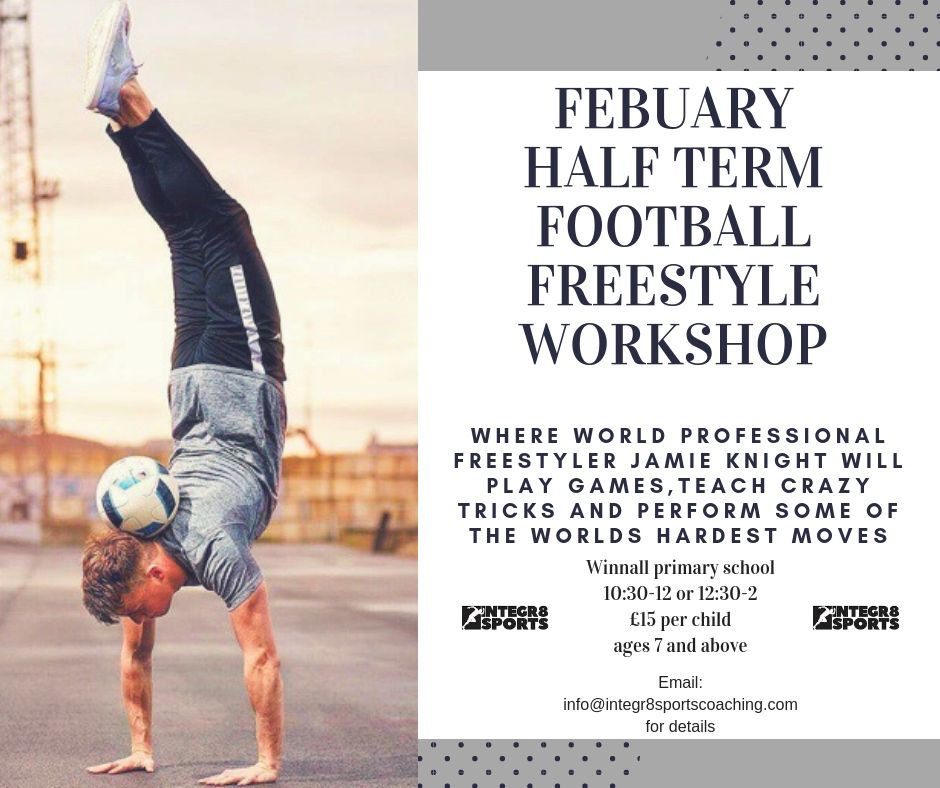 Integr8sport's tweet photo. 🎄🎄The perfect gift for Christmas 🎄🎄
⚽️ 🔥 Football freestyle workshop⚽️ 🔥  So excited to announce our newest workshop.......not just for boys but for girls too!
Join us on Monday 18th February  2019 at our football freestyler workshop in Winnall Primary school https://t.co/mLoKTZAa0z