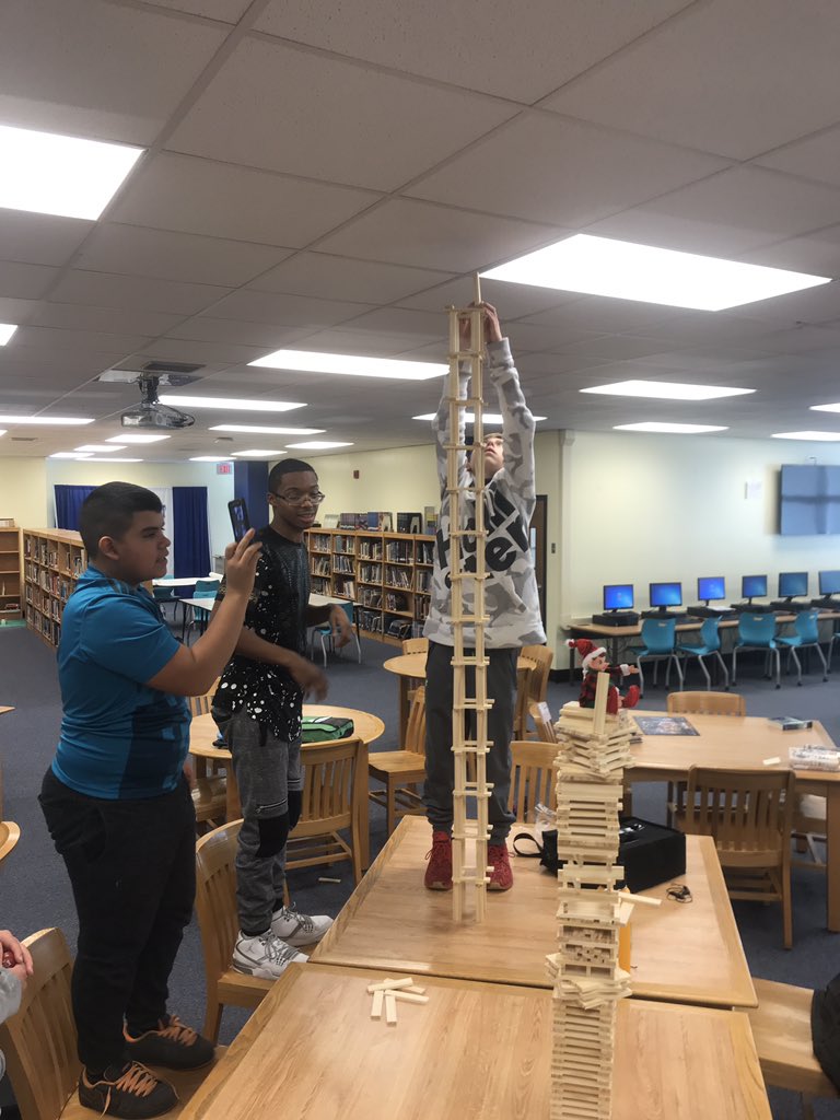 WHS_Library_'s tweet photo. Mrs. Abston’s class came in for a Keva Plank challenge today in the library! Fitz the Elf helped out! @wcpsmd #WCPSThinksComputationally https://t.co/N0gsuA7vbV