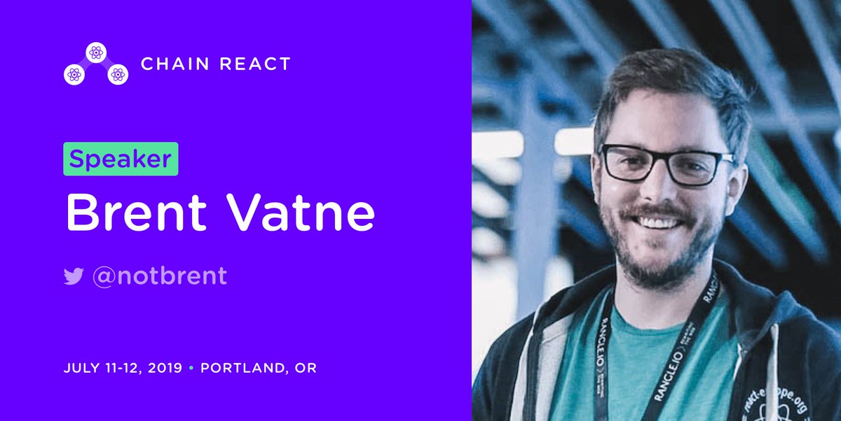 ChainReactConf's tweet image. 🔥 2019 Speakers! Thrilled to have @notbrent (but, really, Brent Vatne) from @expo joining us as a speaker next year for #ChainReact2019. A core contributor to #ReactNative, project lead on #ReactNavigation, and travel companion to #lucythetri.