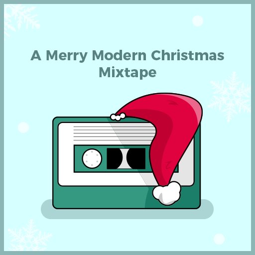 a graphic illustration of a cassette tape with a santa hat on top of it