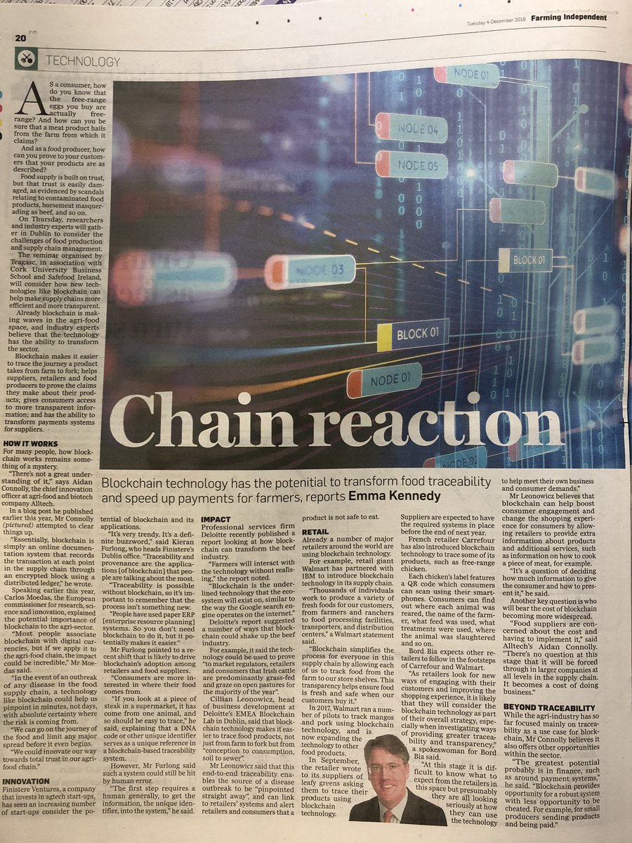Aidan J. Connolly (@ajconnolly1) on Twitter photo Farming Independent in Ireland explores #Blockchain technology & implications for farmers, food, agriculture <a href="/Alltech/">Alltech</a> <a href="/FinistereAg/">Finistere Ventures</a> <a href="/Deloitte/">Deloitte</a> <a href="/CUBSucc/">Cork University Business School (CUBS)</a> @safefood_eu <a href="/kieranfurl/">Kieran Furlong</a> <a href="/Independent_ie/">Irish Independent</a> <a href="/Moedas/">Carlos Moedas</a> - Implications #foodsafety Farming Independent in Ireland explores #Blockchain technology & implications for farmers, food, agriculture <a href="/Alltech/">Alltech</a> <a href="/FinistereAg/">Finistere Ventures</a> <a href="/Deloitte/">Deloitte</a> <a href="/CUBSucc/">Cork University Business School (CUBS)</a> @safefood_eu <a href="/kieranfurl/">Kieran Furlong</a> <a href="/Independent_ie/">Irish Independent</a> <a href="/Moedas/">Carlos Moedas</a> - Implications #foodsafety
