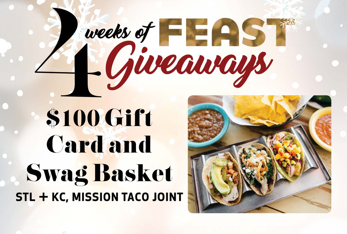 feastmag's tweet image. Week two of our 4 Weeks of Feast Giveaways wraps up with a $100 gift card and swag basket from either @MissionTacoSTL or @MissionTacoKC! RT to enter. bit.ly/2zcS1rQ
