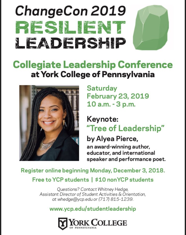 So what’s there to look forward to next semester? CHANGE CON 2019: Resilient Leadership 🗣 It’s on February 23, 2019 from 10am-3pm! It is FREE to YCP students and only $10 to non-ycp students! Spread the Word to sign up! 🤳🏻