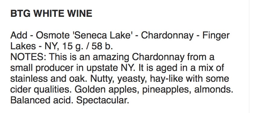 From this week’s bev team email, a new amazing BTG white from the Finger Lakes 🤤