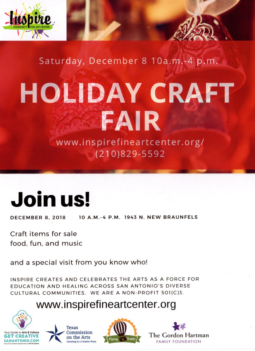 Tomorrow <a href="/Inspire/">Inspire</a>! We'll have local artists selling their work from 10am - 4pm and family crafts from 11am-1pm. (And a visit from a certain jolly fellow!)