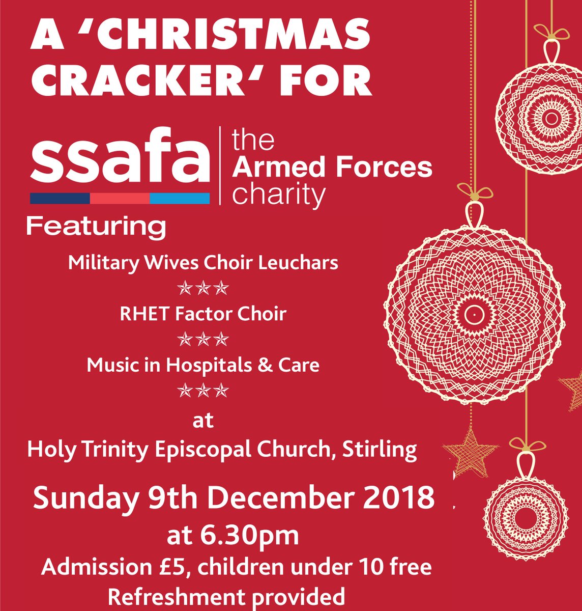 SSAFA (@ssafa) on Twitter photo A Festive shout-out to our <a href="/SSAFAForthValle/">SSAFA Forth Valley</a> branch hosting their 'Christmas Cracker' event this Sunday! There’ll be some fantastic music and an appearance from the award-winning <a href="/MWChoirs/">Military Wives Choirs</a>. It’d be great to see you there! Find out more - bit.ly/2PmhuEB <a href="/MilitaryWives/">Military Wives</a> A Festive shout-out to our <a href="/SSAFAForthValle/">SSAFA Forth Valley</a> branch hosting their 'Christmas Cracker' event this Sunday! There’ll be some fantastic music and an appearance from the award-winning <a href="/MWChoirs/">Military Wives Choirs</a>. It’d be great to see you there! Find out more - bit.ly/2PmhuEB <a href="/MilitaryWives/">Military Wives</a>