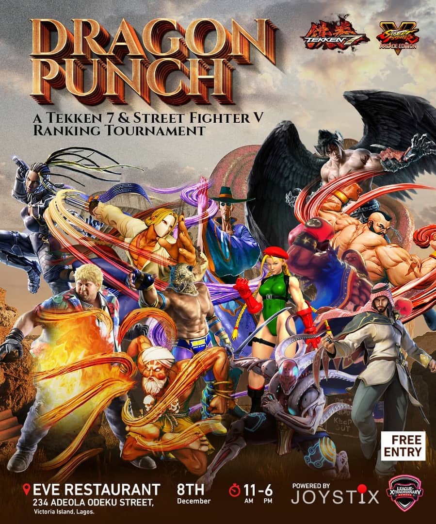 JoystixNG's tweet photo. TOMORROW!!!
A battle for all the strongest fighters in Tekken 7 and SFV in Lagos.

#dragonpunch #joystixng #lagos #fightinggames #tekken7 #sfv https://t.co/NwQUoQ1f5U