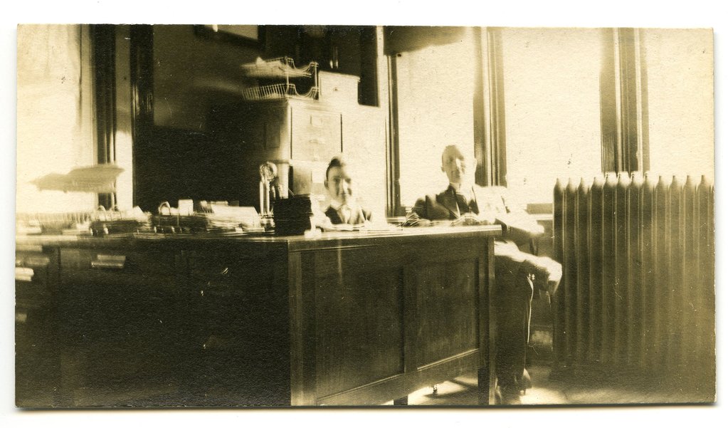 Stanley went back to work at the company which owned the Nutty Club. (Photo: Stanley, at left, in the offices of Scott-Bathgate, popularly known as Nutty Club.)