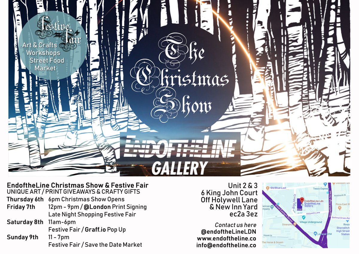 Over the next TWO DAYS don't Miss your LAST chance to catch the awesome lineup of crafty artists &amp; makers at our Festive Fair + also check out our Christmas Show this weekend.  <a href="/cmmnty_Social/">CMMNTY</a> <a href="/Graffioart/">paintnite1</a> <a href="/itsartista/">Artista</a> <a href="/THE_KRAH_ART/">The Krah</a> <a href="/Stedhead_Art/">Stedhead</a>