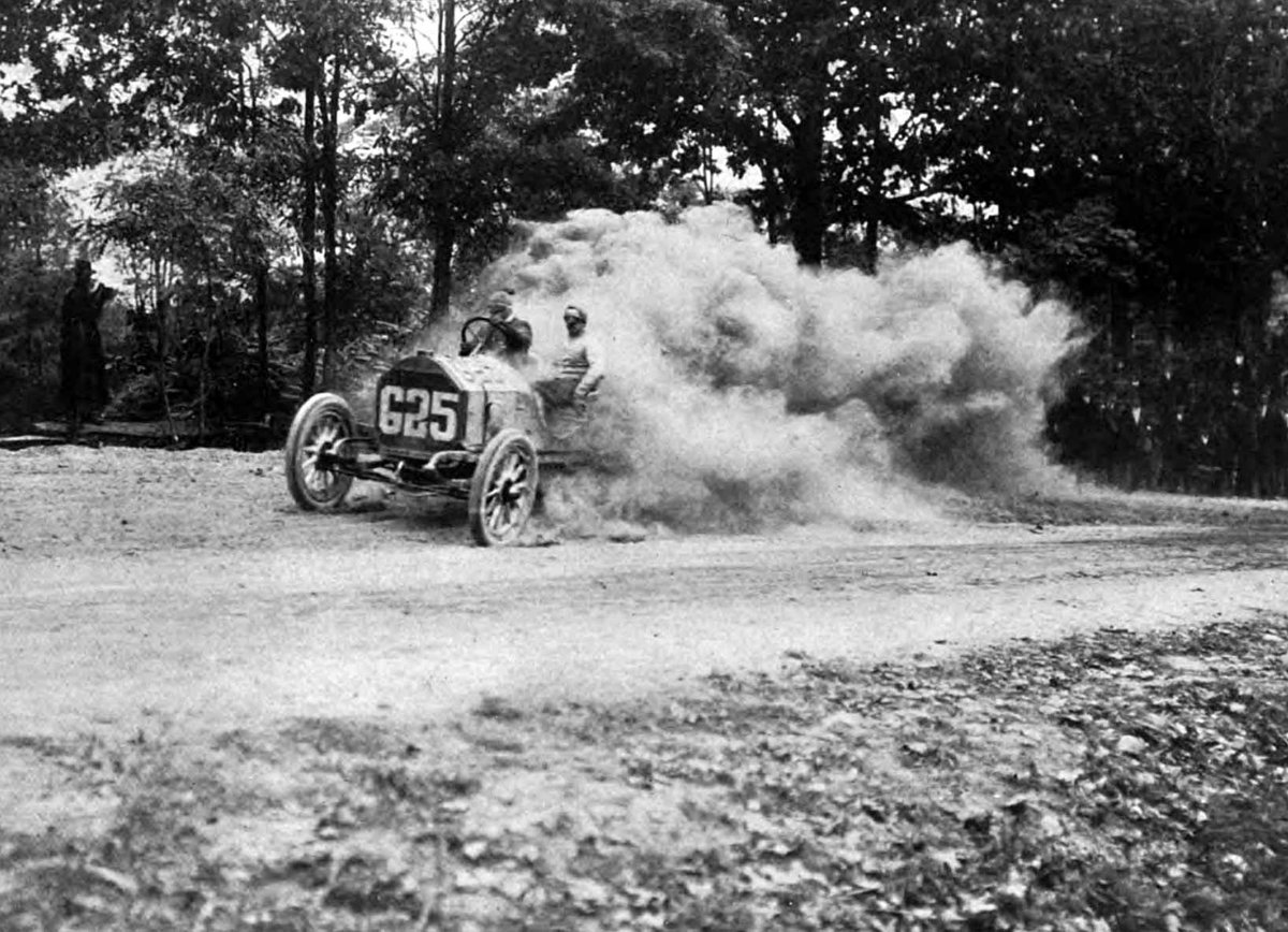 1908 - H. Tuttle, on the Stoddard-Dayton car, taking a hairpin ...