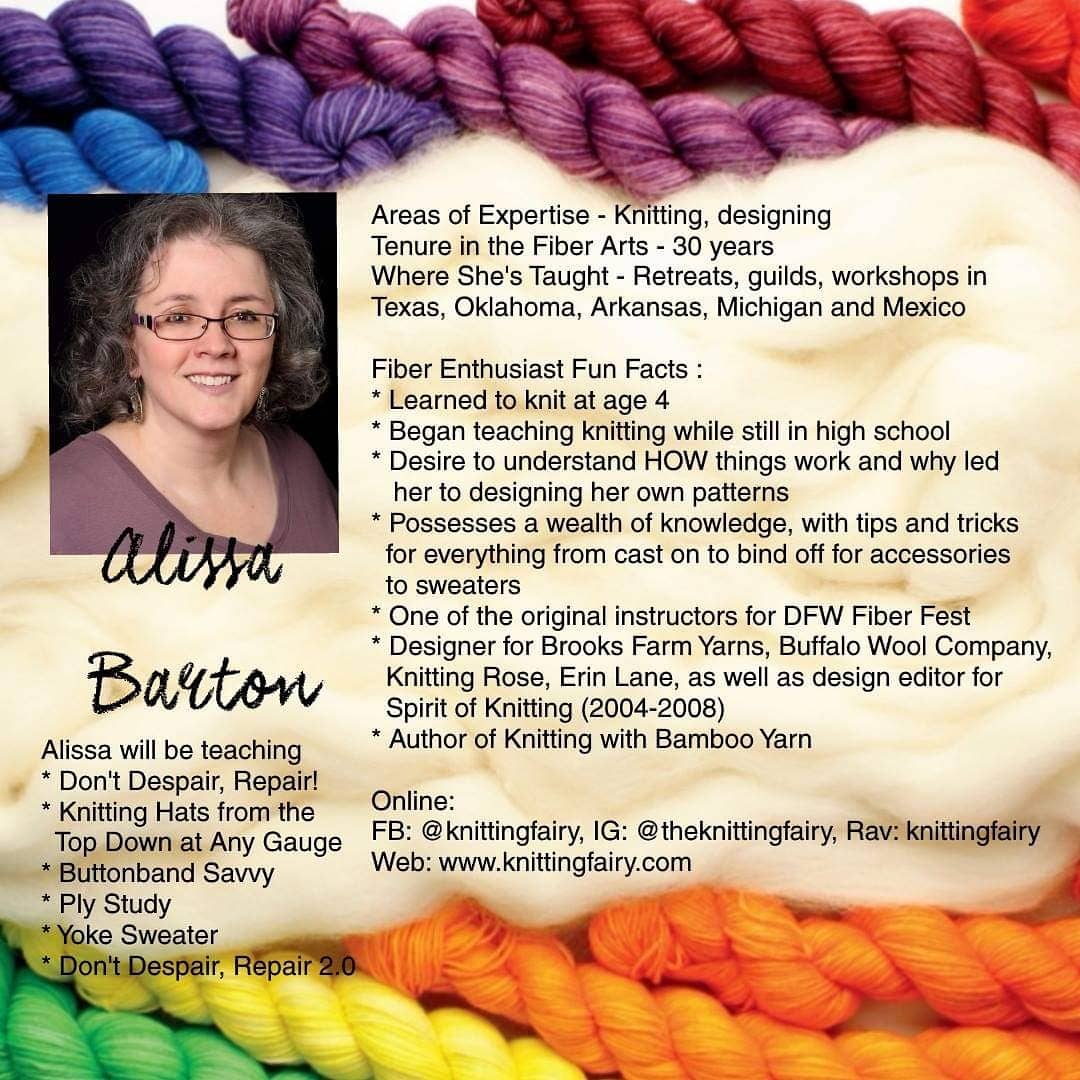 dfwfiberfest's tweet photo. We are lucky in the DFW area that we have our own @KnittingFairy
She still has classes available! Check her out! Taking a class with Alissa is an amazing experience!
#dfwfiberfest
#dfwfiberfest2019
#dfwff
#dfwff2019
#teacherspotlight
#dfwffclasses
#dfwffteacherspotlight https://t.co/N5xjsiYSVt
