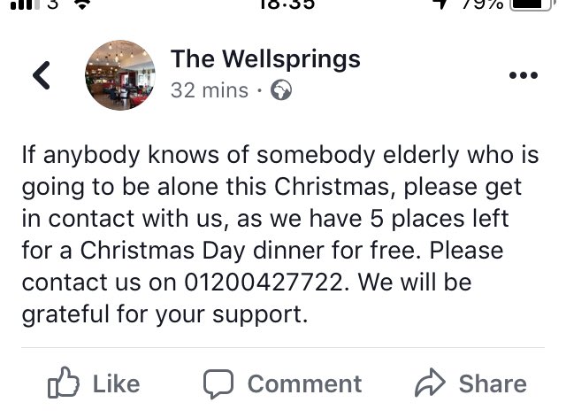 What a lovely gesture by The Wellsprings 🎄 Any elderly person who might be spending Christmas Day alone, join their festivities 👍