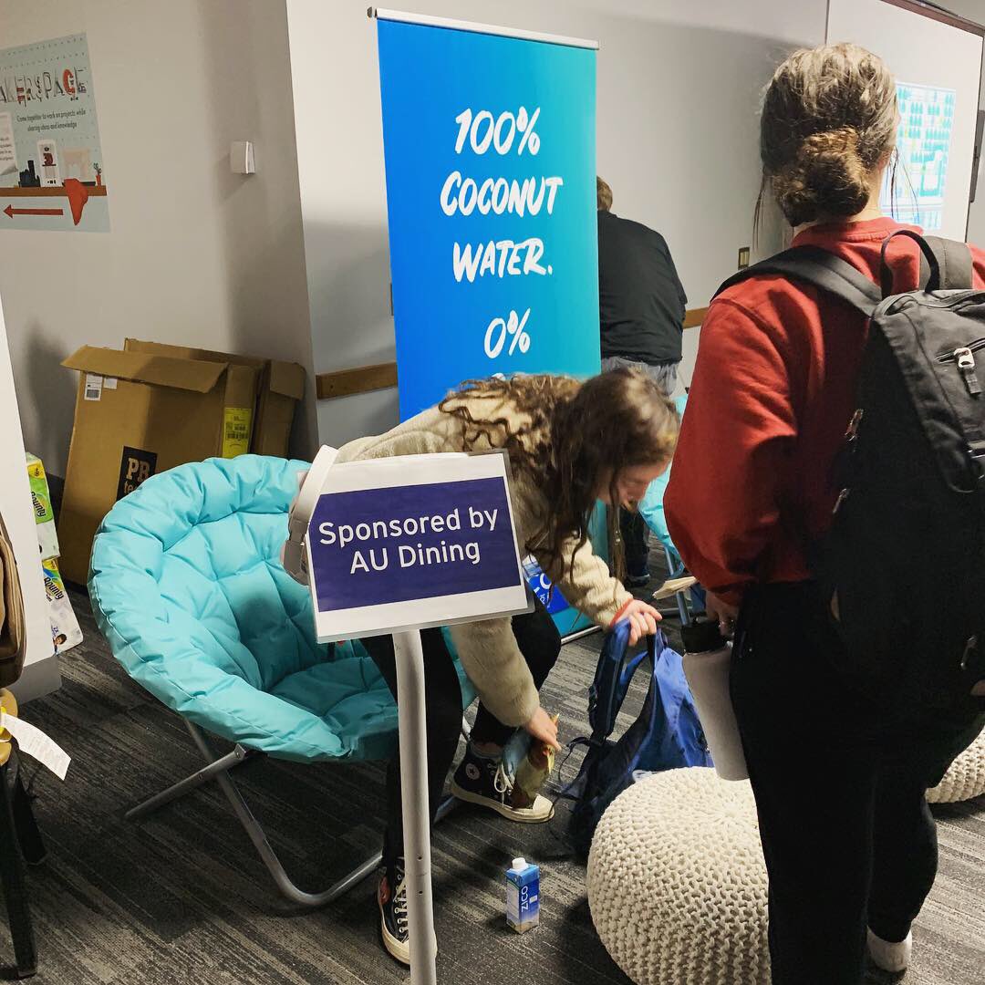 AUDining's tweet photo. We’ve partnered with ZICO to bring you the Meditation Station at the Final Perk! 📚 Take a study break and grab some free food and coconut water! Put on the BOSE headphones 🎧 and let your worries drift away! 🌊 

#eatingmadeeasy #finalperk #zicococonutwater #relax #audining https://t.co/DbvHgSrcy4