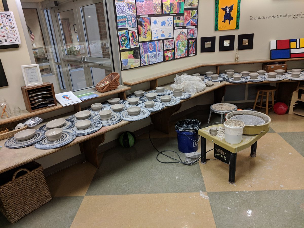 BarsicMickie's tweet photo. I had such a great time today working on the pottery wheel with the Preschool artists at Amy Beverland ELC! They created some beautiful pieces, and I got to work with my boys at the same time! Win Win! #LTGoodNews #ELCAMYBEVERLAND #LNART https://t.co/oQ0s9QQPj1