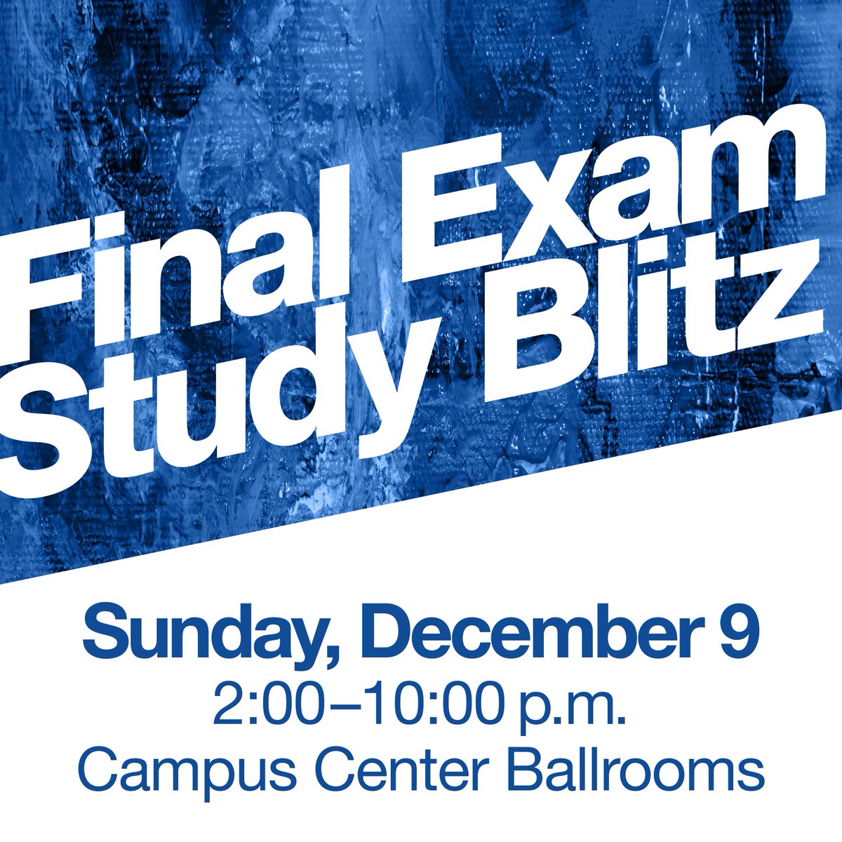 Tired of studying in your room? Come to the Campus Center Ballroom this Sunday from 2pm - 9pm  to  enjoy free tutoring, giveaways, and fun relaxation activities!