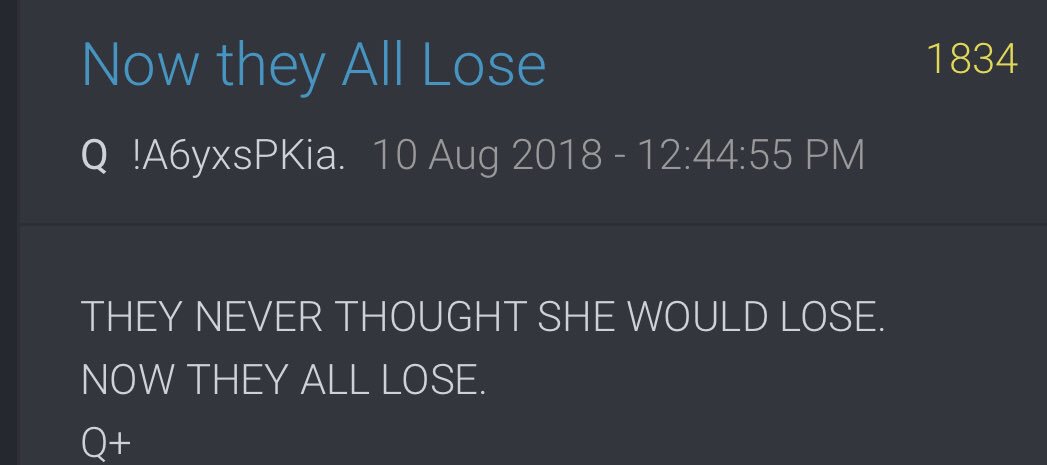 They NEVER though WE THE PEOPLE would find out what is really going on in the banking world nor who is really running things.Q1834 THEY NEVER THOUGHT SHE WOULD LOSE.NOW THEY ALL LOSE.Q+ @POTUS  #QArmy  #PatriotsUnited  #QAnon  #WWG1WGA