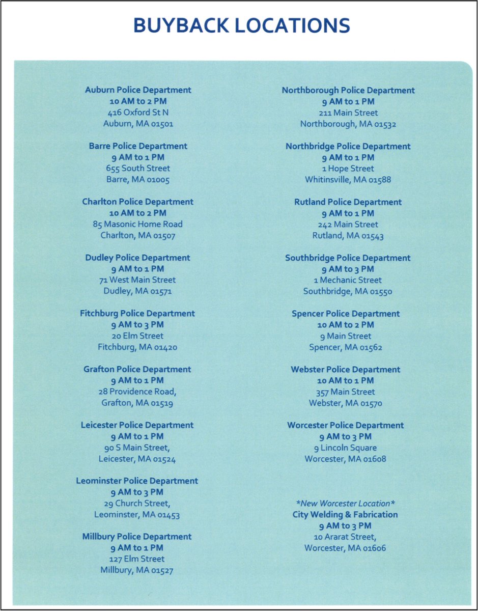 #LPDevent - Goods for Guns (a.k.a. Gun Buy Back) 
Saturday, December 15, 2018 from 9 AM to 1 PM
Leicester and Non-Leicester Residents Are Welcome!!
Here is a complete list of buy back locations.