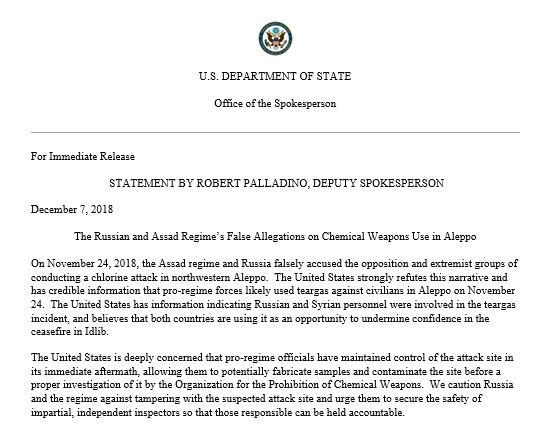 The Russian and Assad Regime’s False Allegations on Chemical Weapons Use in Aleppo