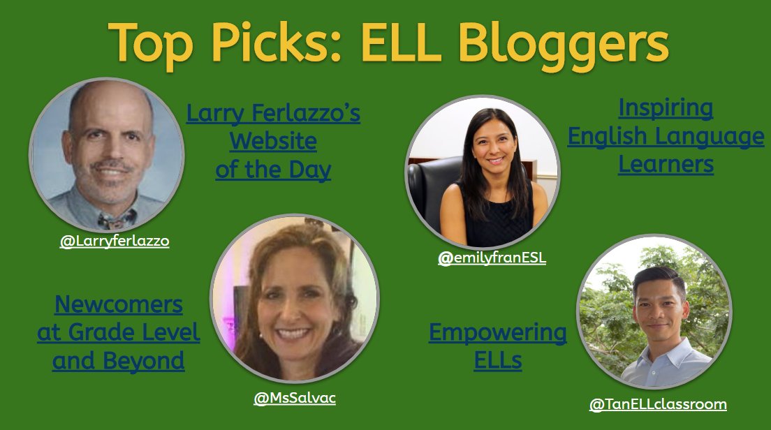Raindrops on roses and whiskers on kittens... These are a few of our favorite... bloggers <a href="/michelleshory/">🌍 Dr. Michelle Shory 💻</a> Click on the links to go to their websites.
docs.google.com/presentation/d…
<a href="/Larryferlazzo/">Larry Ferlazzo</a> @MsSalvac @TanELLclassroom <a href="/emilyfranESL/">Emily Fɾαɳƈιʂ</a> 
#JCPSESL #Ellchat_BkClub