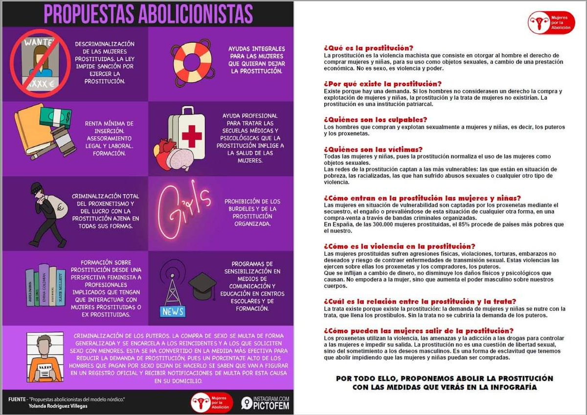 Ante la noticia de que el Gobierno está preparando una ley abolicionista, quería traer por aqui aquí las propuestas que recogí en su dia, que la compañera <a href="/pictofem/">Pictofem</a> puso en imágenes y que las muy grandes <a href="/MAbolicion/">Mujeres por la abolición</a> han completado. A tener en cuenta <a href="/PSOE/">PSOE</a> .