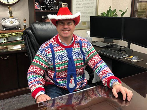Who's ready to get their ugly on? We're hosting an Ugly Christmas Sweater Contest for #UPSers in the Red River District. Prizes will be award to the Top 3 on 12/21. Let's share #PeakSmiles through ugly Christmas sweaters. Who can top my sweater, tie, hat combo? #allin4peak