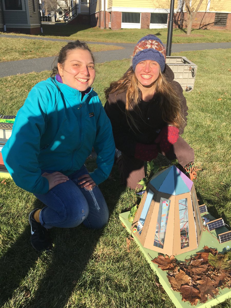 aysmith's tweet image. ⁦@smithcollege⁩ engineering student Abby &amp;amp; friend Bella with her tiny solar powered house! #tinytown