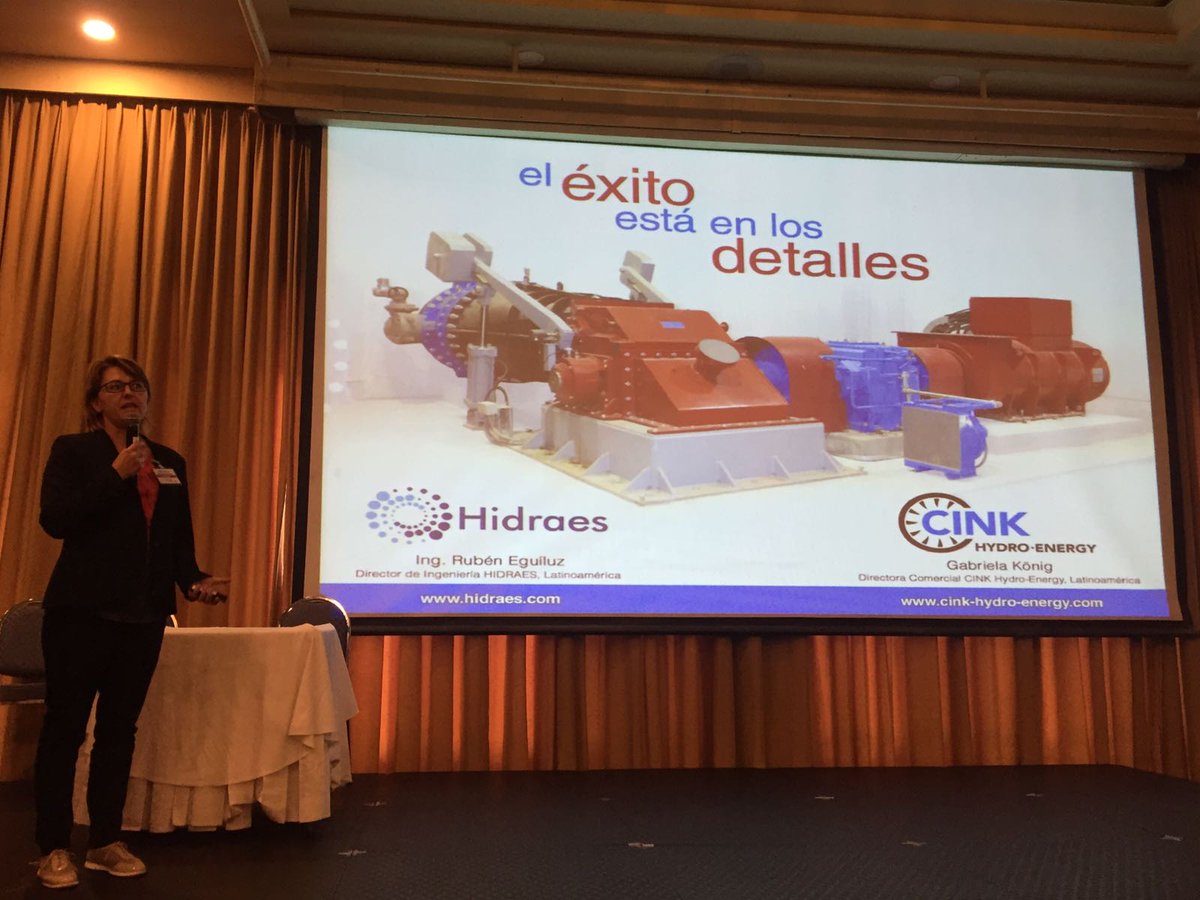 ArenaIntEnergy's tweet image. Gabriela König, Commercial Director, CINK Hydro-Energy Latin America giving a presentation on "The success is in the details" #SmallHydro #event #networking