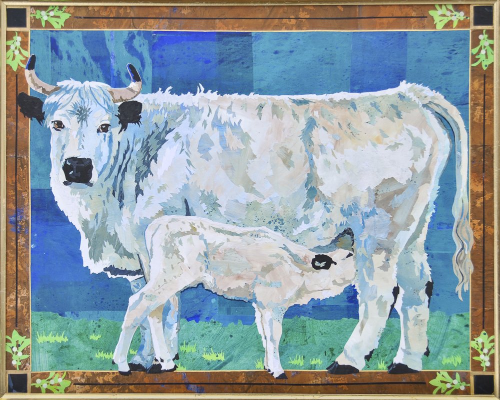 Day 7 already!
From my Rare Beasts project: Whitepark Cow, 24 X 30 painted paper collage and gold leaf on panel  #artadventcalendar
