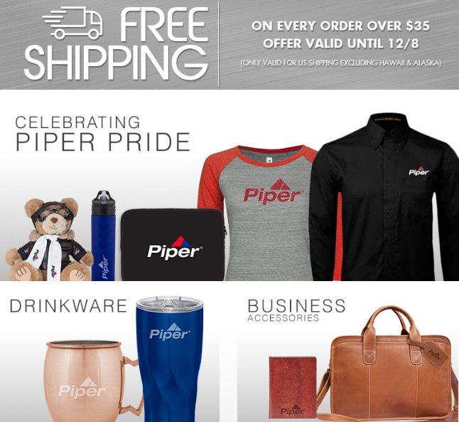 piperaircraft's tweet photo. Free shipping is back! Land the perfect gift at https://t.co/PMY6WMoFj0
#PiperAircraft #PiperPilotShop #FreedomOfFlight #avgeek #Aviation #HolidayShopping https://t.co/Qrf7YNEfQO