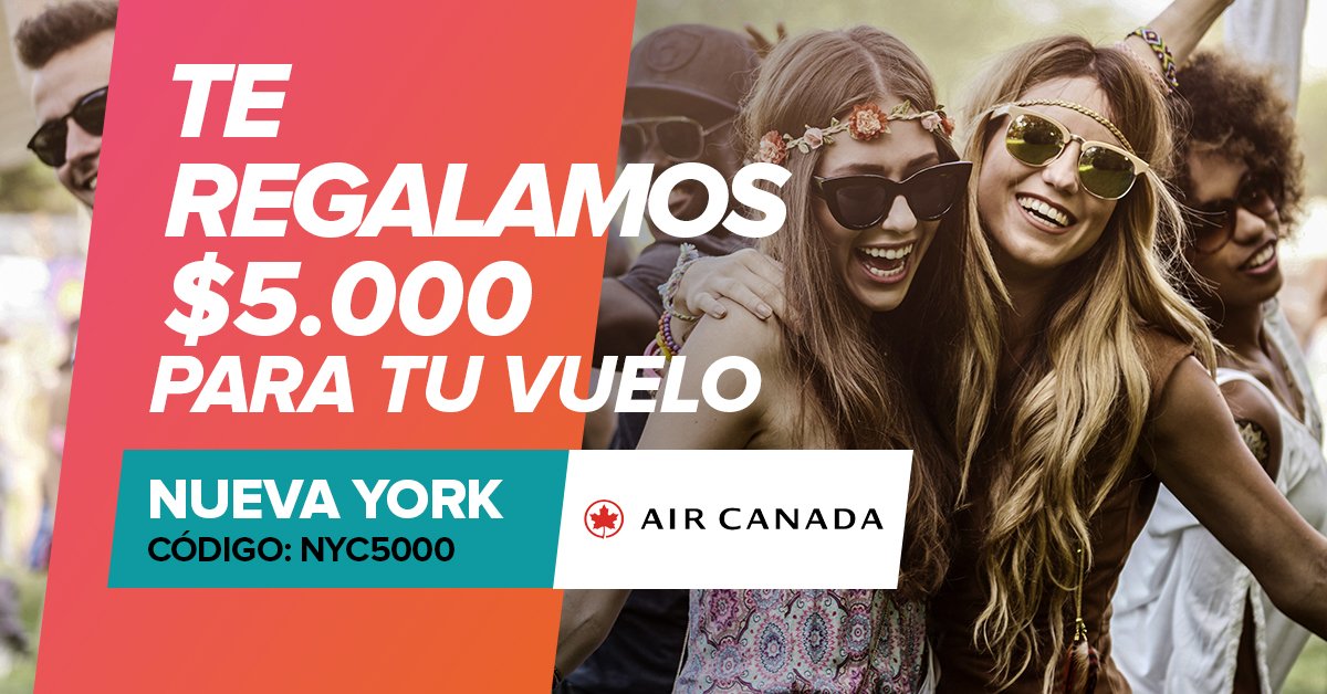 almundo_ar's tweet photo. ¡TE REGALAMOS $5.000 PARA VOLAR A NUEVA YORK! 🤗 Aplicá el código NYC5000 y volá por Air Canada ✈ https://t.co/5niAyudIl9 #Promo2D https://t.co/G8U6OluQsN