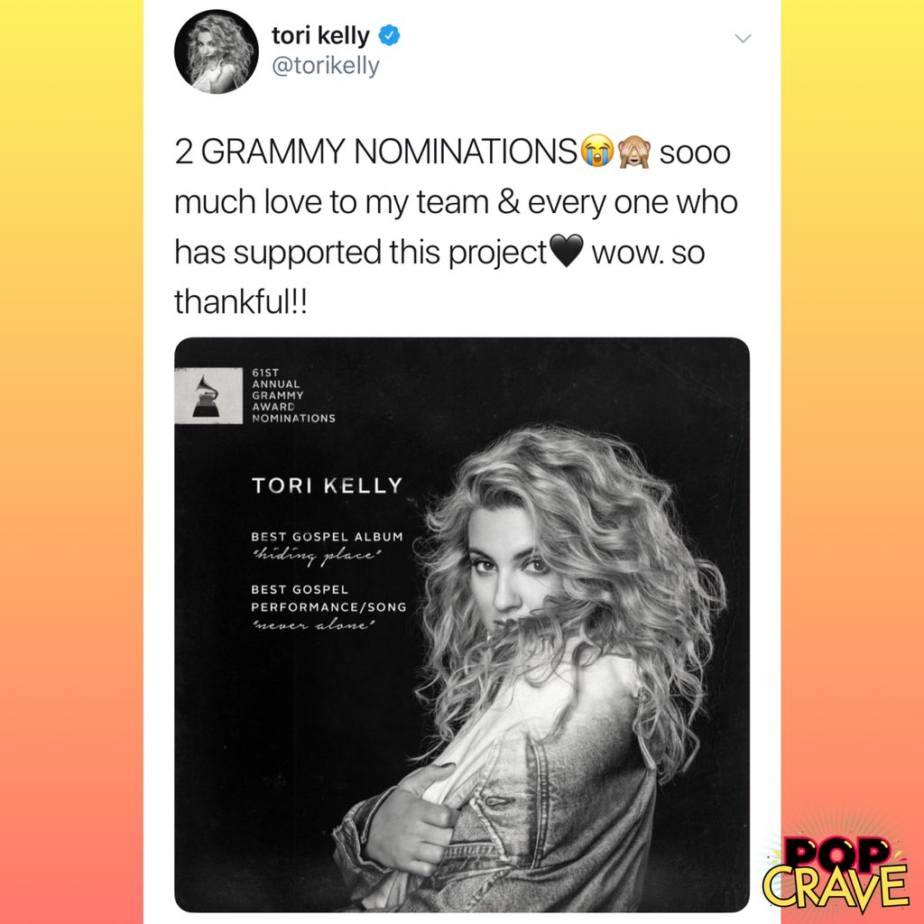 Pop Crave on Twitter ".ToriKelly reacts to her two Grammys