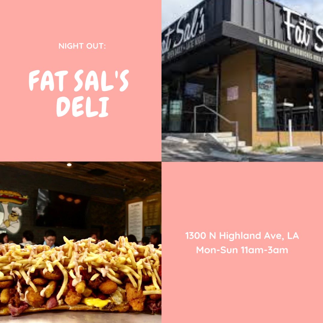 doit_LA's tweet image. $-$$ Prices vary anywhere from $10.99 to $29.99. Fat Sals is the perfect place for a mid night run. Their menu varies from Sandwiches, wraps, shakes, hot dogs, and more. You don’t want to miss out on this delicious  counter-serve Deli! Catering and delivery options available.