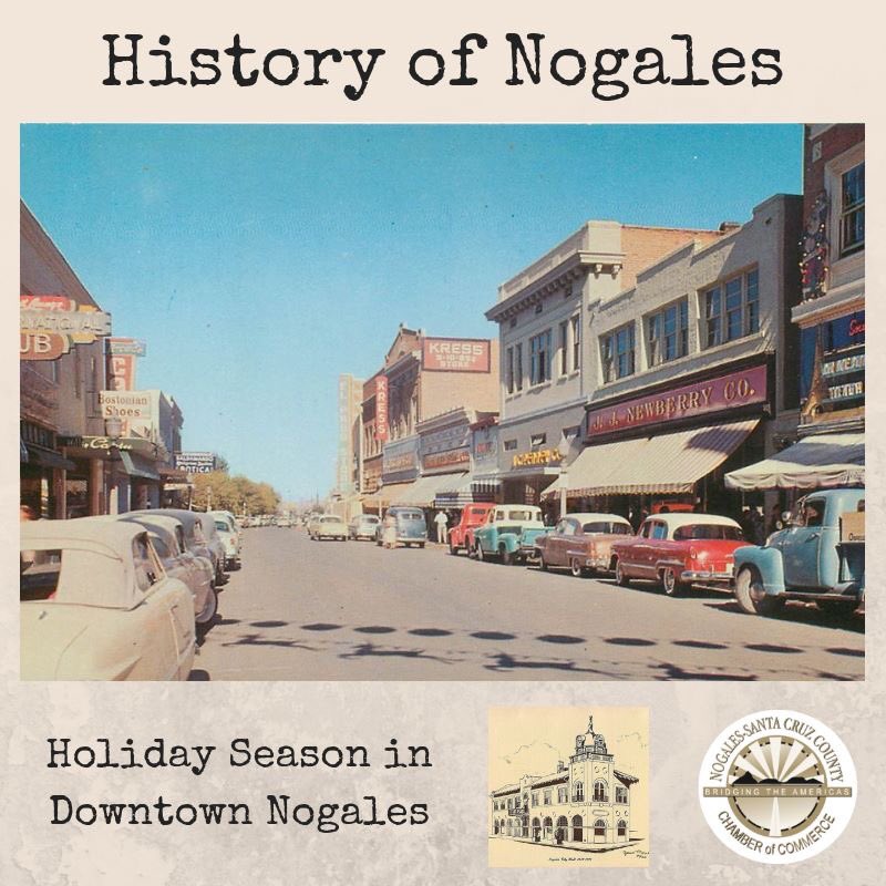pahsmuseum's tweet photo. 'Tis the season to be holiday shopping and what better time to reminisce on special memories! Pictured here are the stores of #DowntownNogales during the holiday season! #HistoryOfNogales #PAHS #NogalesArizona #FlashbackFriday https://t.co/aXhkm3PnGo