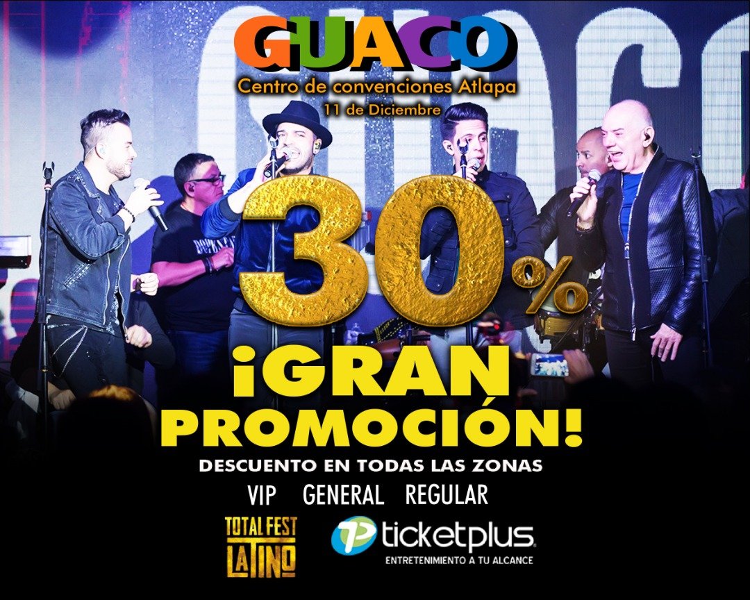 FestTotal's tweet image. No dejes pasar esta oportunidad...! Este 11 de diciembre Guaquea en el Centro de Convenciones Atlapa... 30% de descuento en todas las localidades 🎟